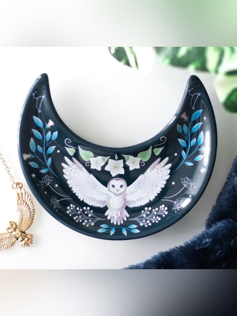 Crescent Moon Owl Trinket Dish